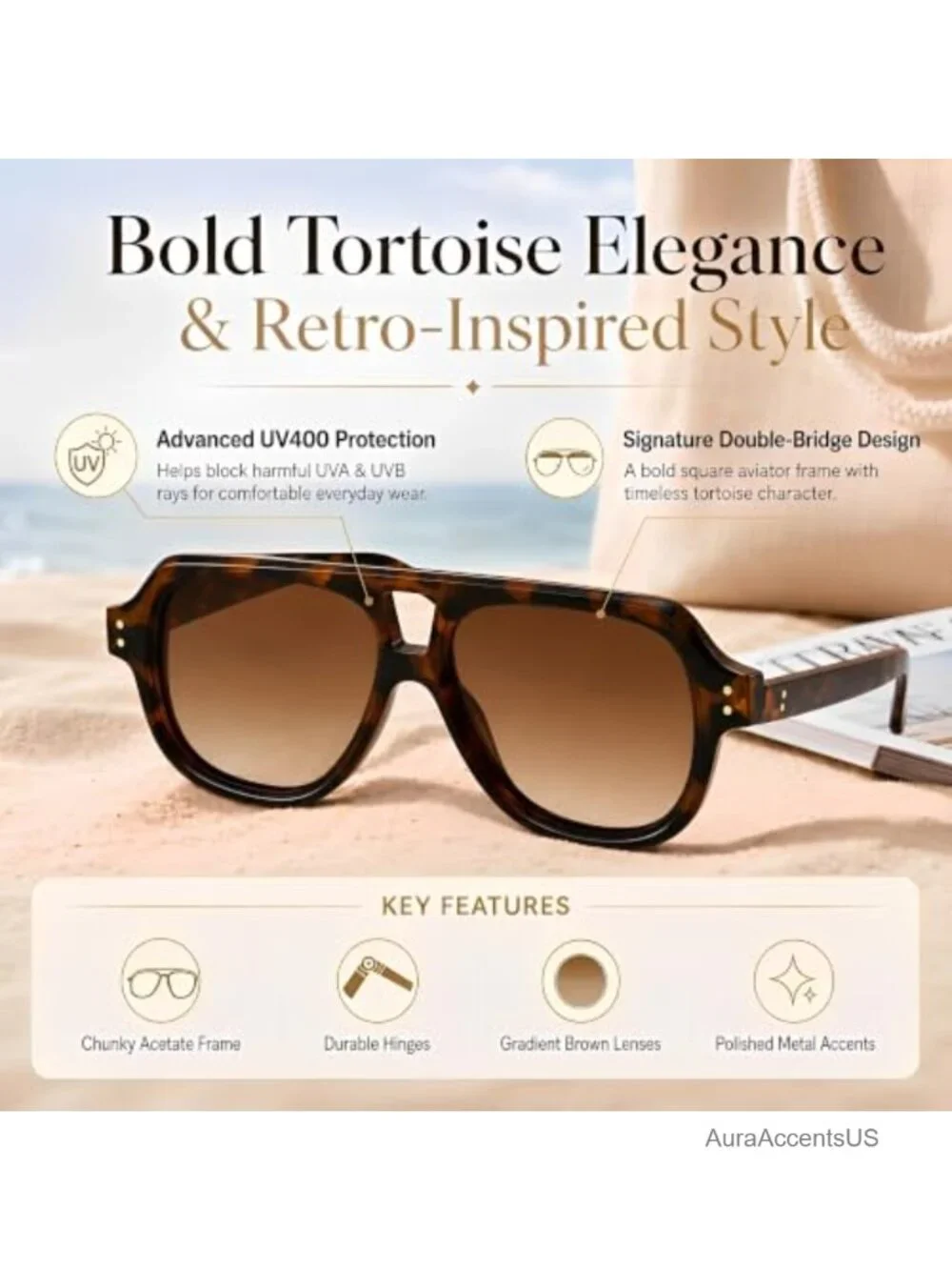 Oversized Retro Aviator Polarized Sunglasses UV400 Full Frame